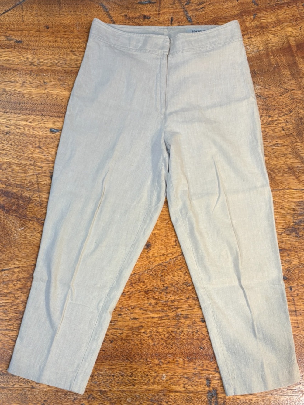 Seasons Sport Linen Cotton Cropped Trousers Beige Minimalist Casual Size 8